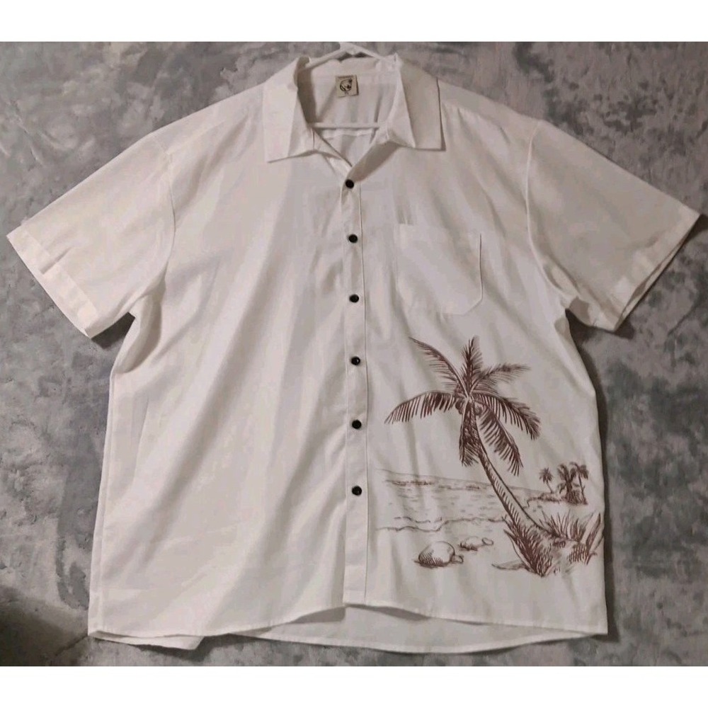 Hardaddy Hawaiian Shirt XXL Palm Tree‎ Short Sleeve Button Up White